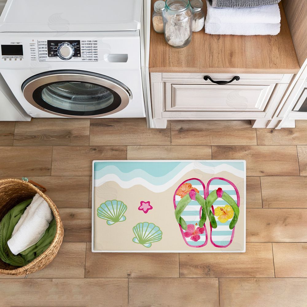 Audrey Jeanne Roberts Flip Flops on Beach Shore Plush Bathroom Floor Mat
