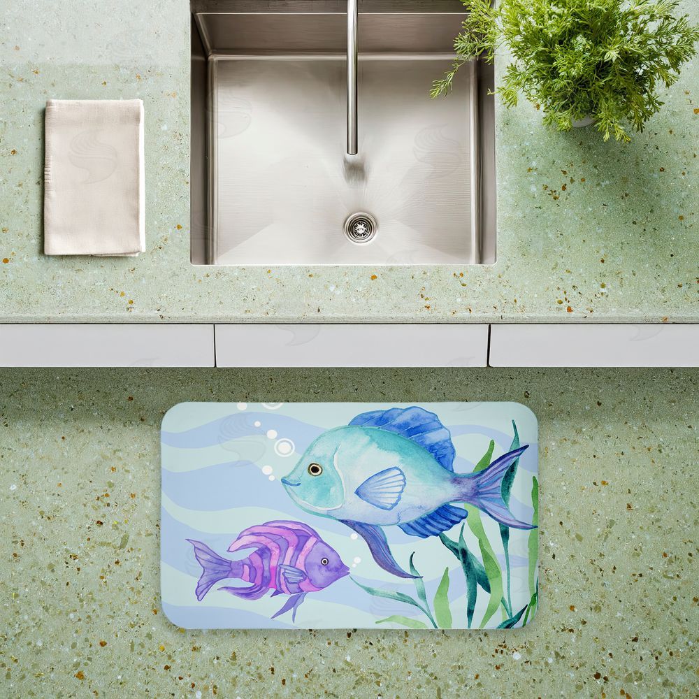 Audrey Jeanne Roberts Fun Fish Blue & Purple Kitchen Floor Mat
