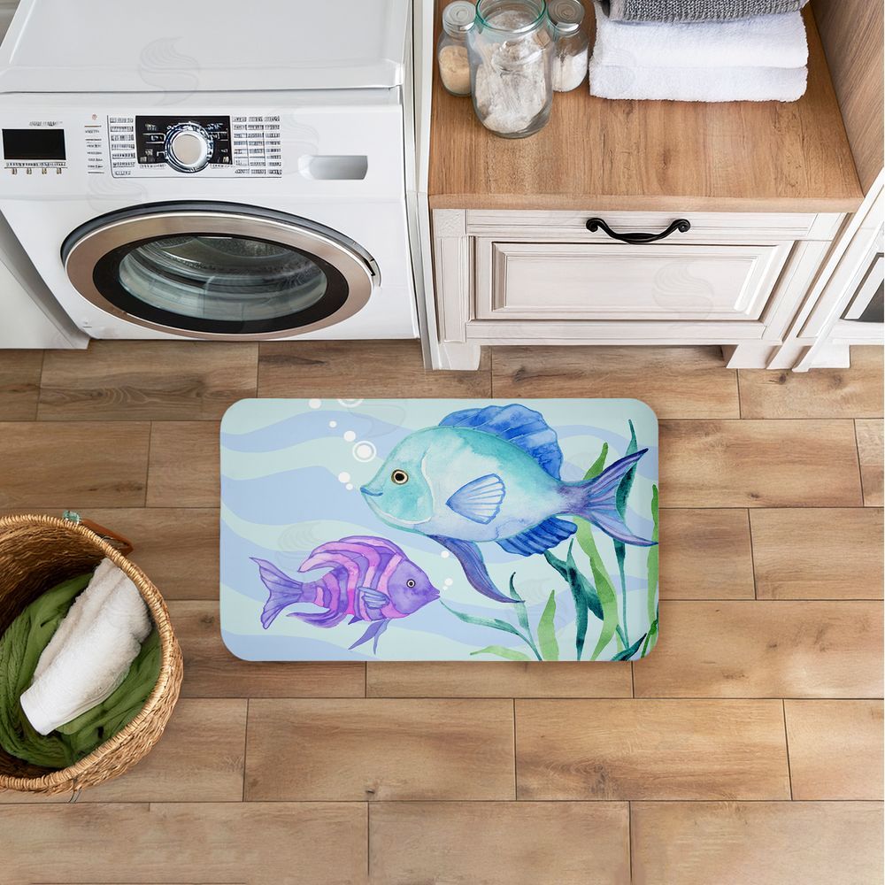 Audrey Jeanne Roberts Fun Fish Blue & Purple Kitchen Floor Mat
