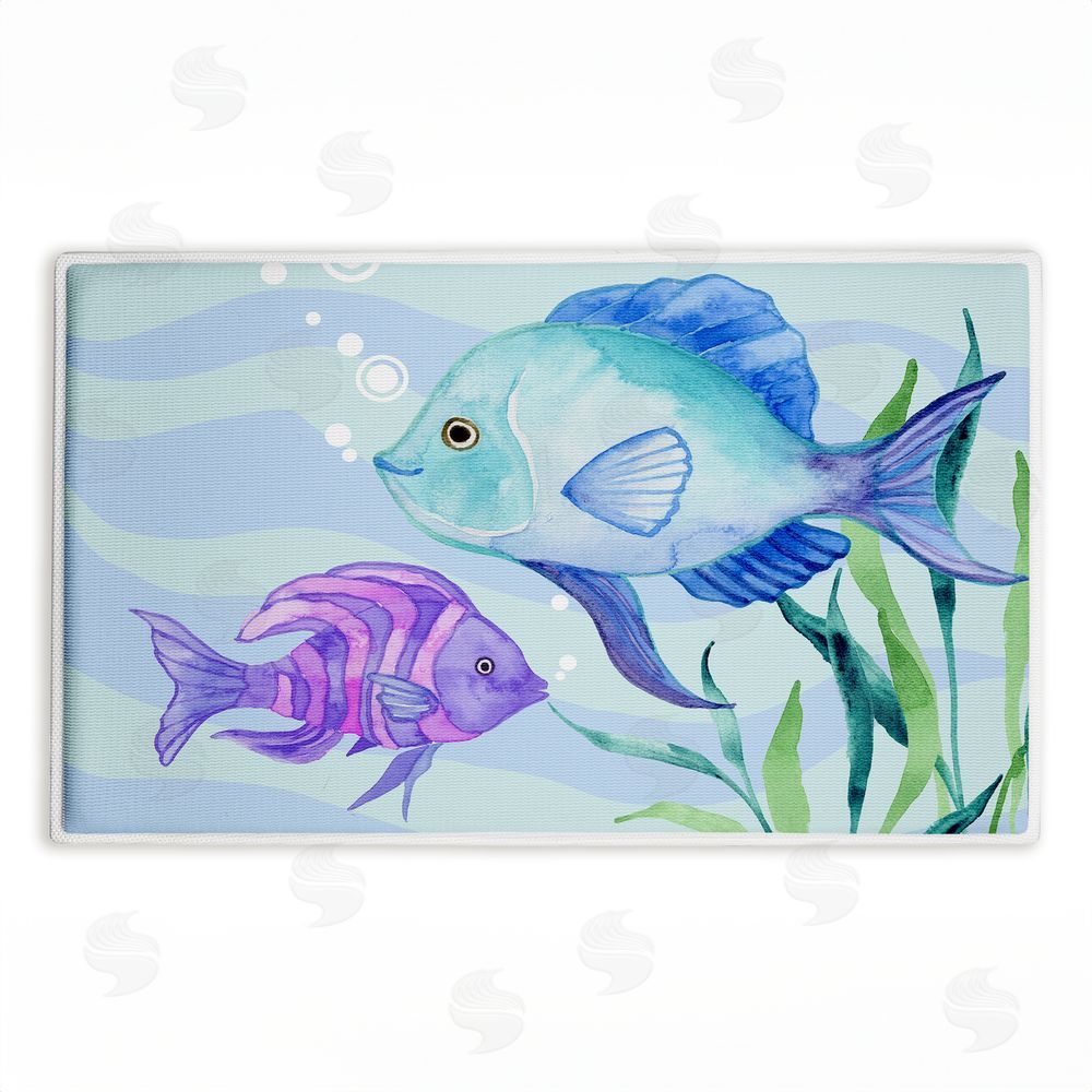 Audrey Jeanne Roberts Fun Fish Blue & Purple Plush Bathroom Floor Mat