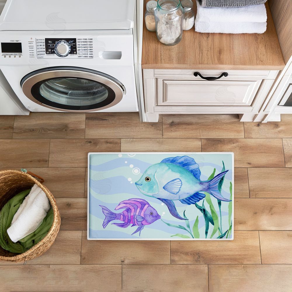 Audrey Jeanne Roberts Fun Fish Blue & Purple Plush Bathroom Floor Mat