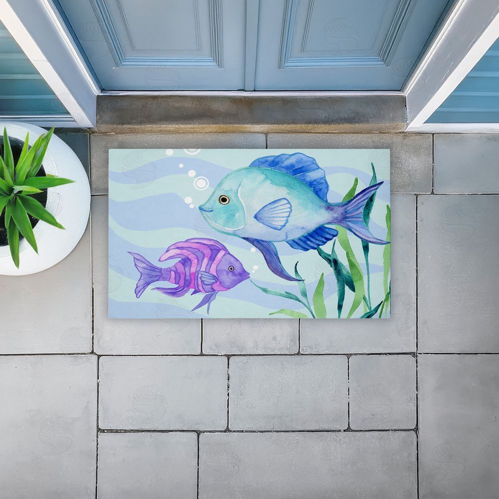 Audrey Jeanne Roberts Fun Fish Blue & Purple Unwoven Outdoor Door Mat