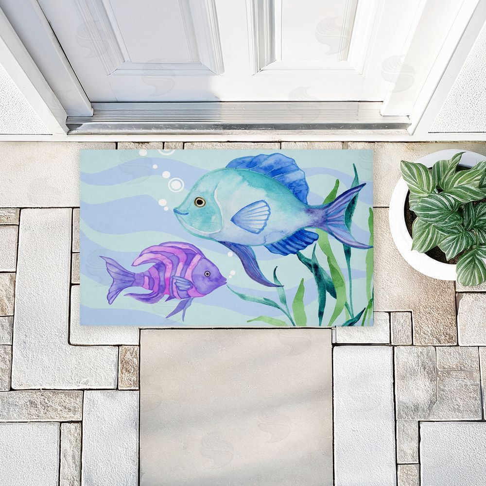 Audrey Jeanne Roberts Fun Fish Blue & Purple Unwoven Outdoor Door Mat