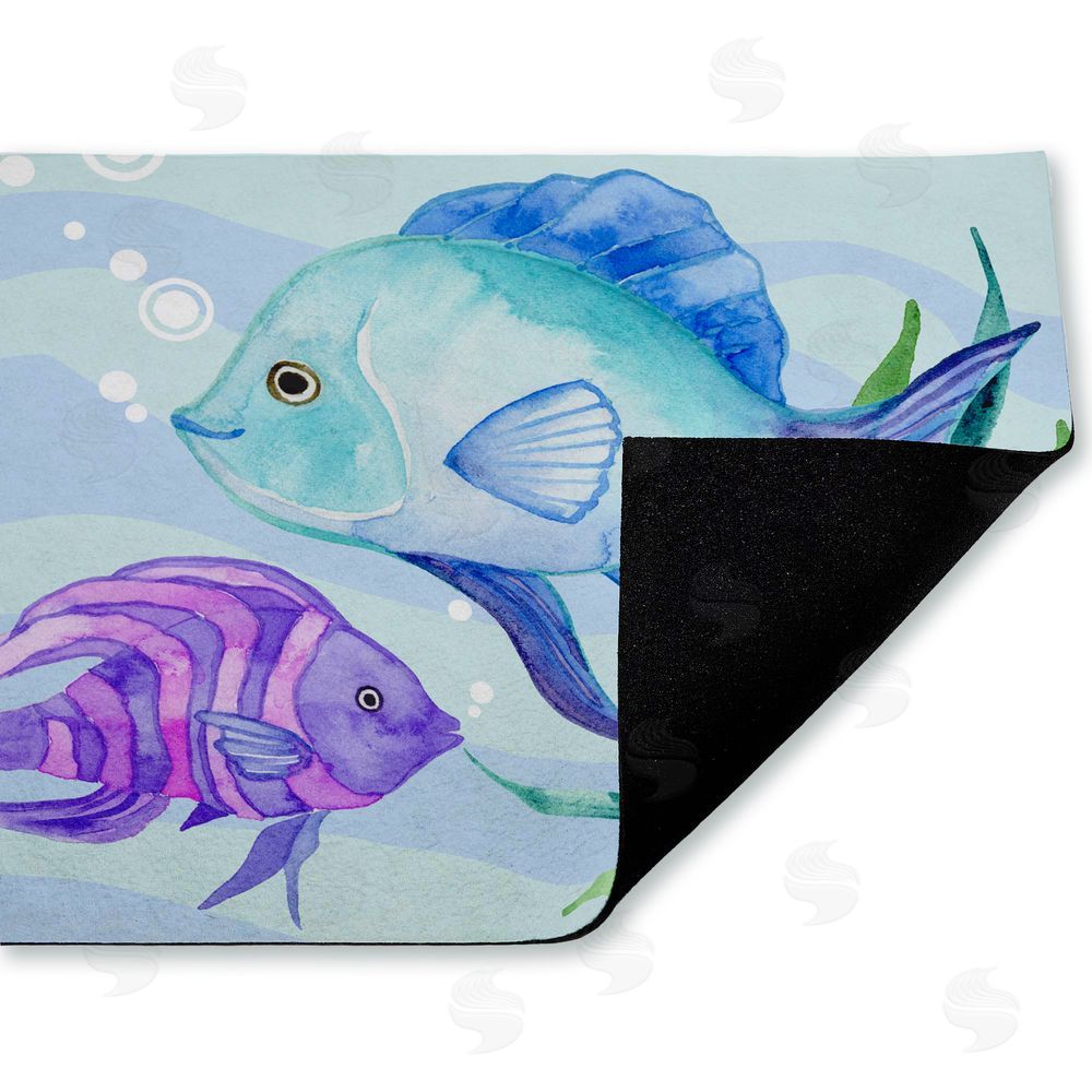 Audrey Jeanne Roberts Fun Fish Blue & Purple Unwoven Outdoor Door Mat