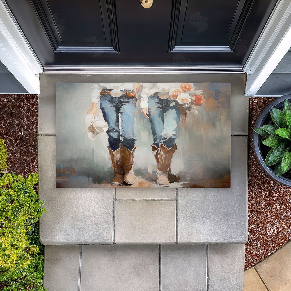 Ramona Murdock I'll Be Me Floral Cowgirl Unwoven Outdoor Door Mat