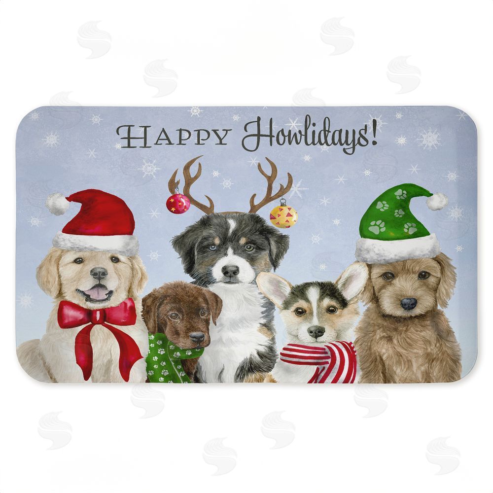 Brett Blumenthal Happy Howlidays Puppies Kitchen Floor Mat