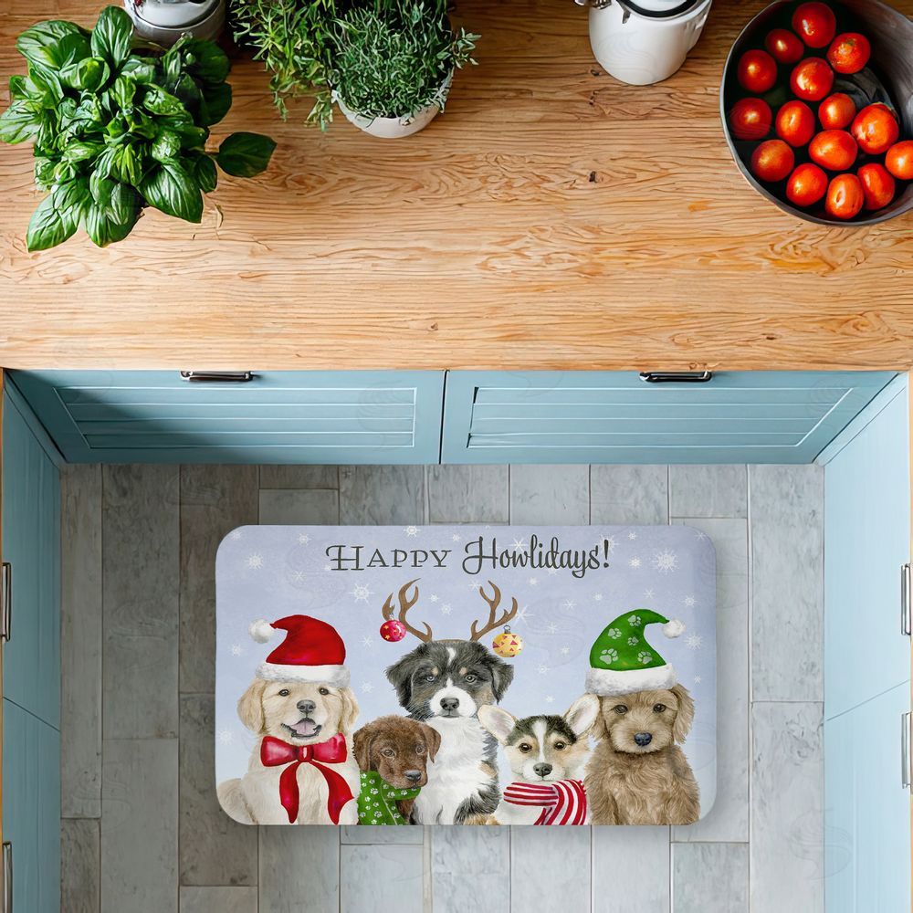 Brett Blumenthal Happy Howlidays Puppies Kitchen Floor Mat