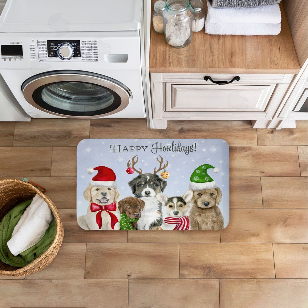 Brett Blumenthal Happy Howlidays Puppies Kitchen Floor Mat