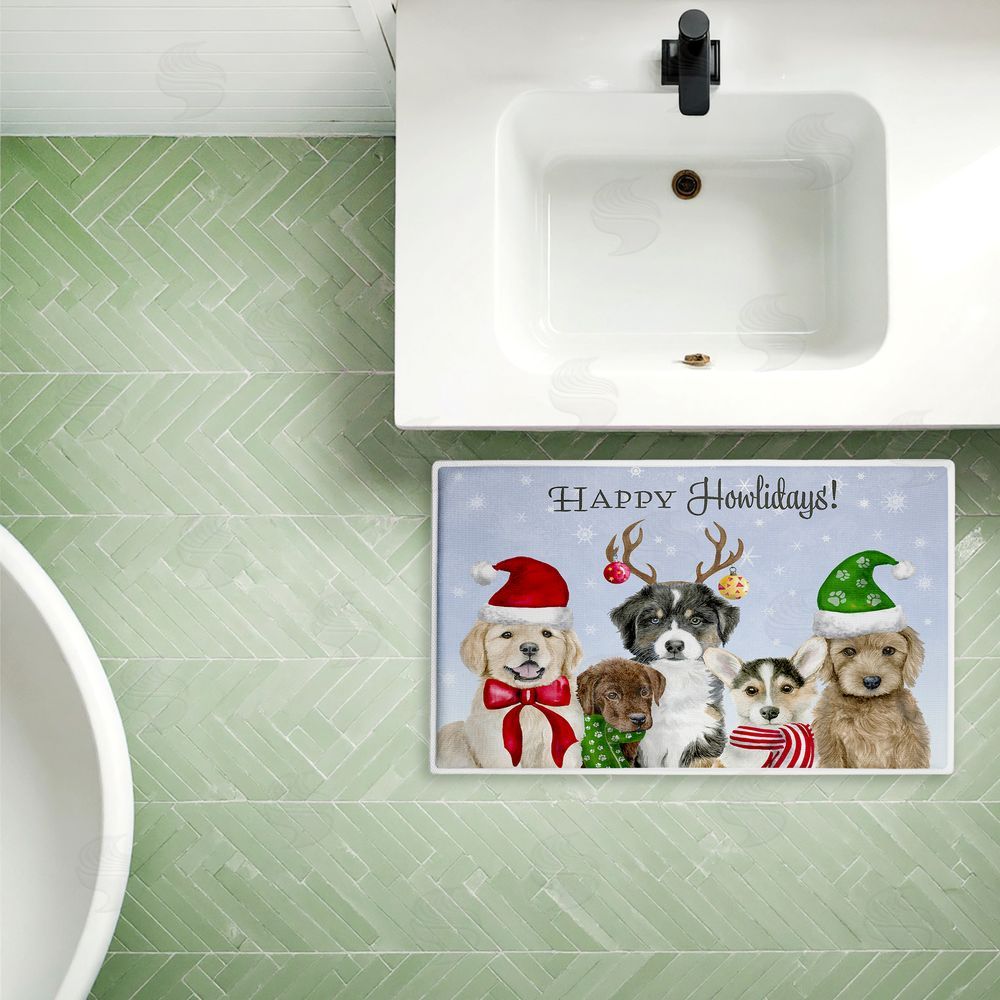 Brett Blumenthal Happy Howlidays Puppies Plush Bathroom Floor Mat
