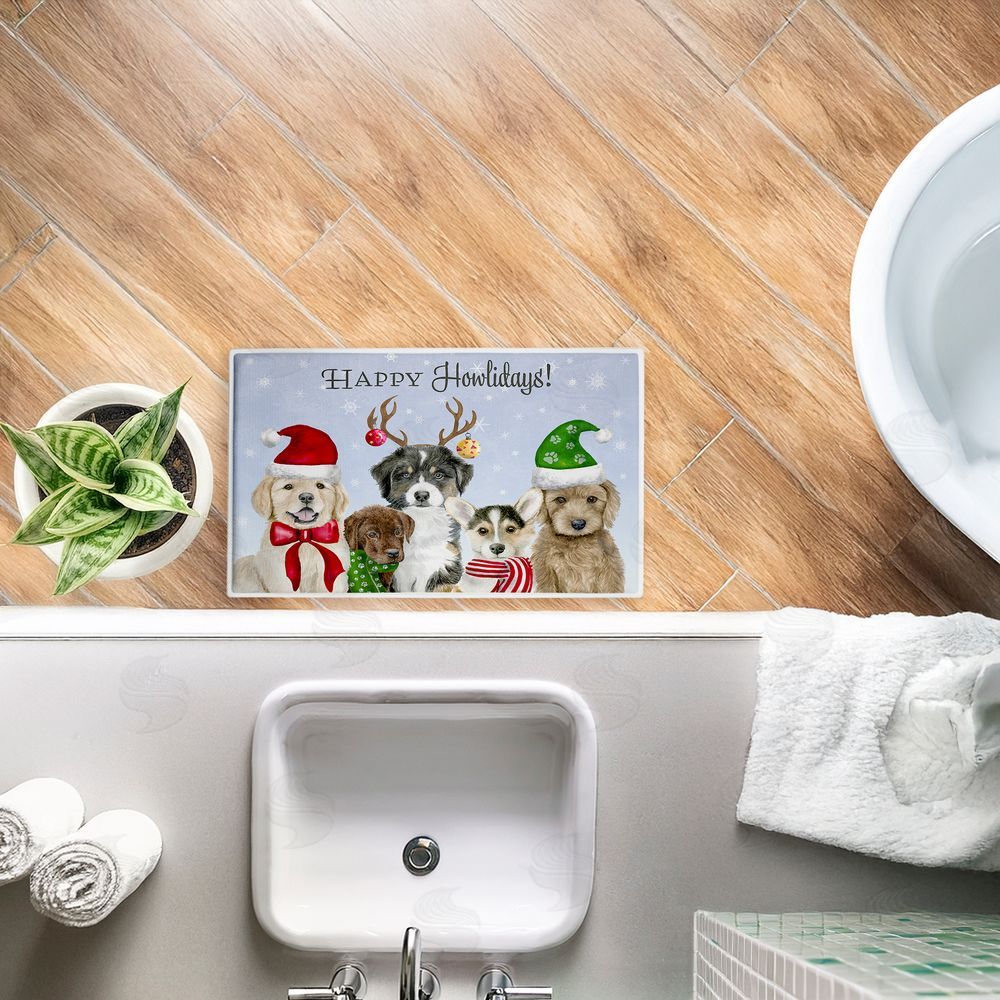 Brett Blumenthal Happy Howlidays Puppies Plush Bathroom Floor Mat