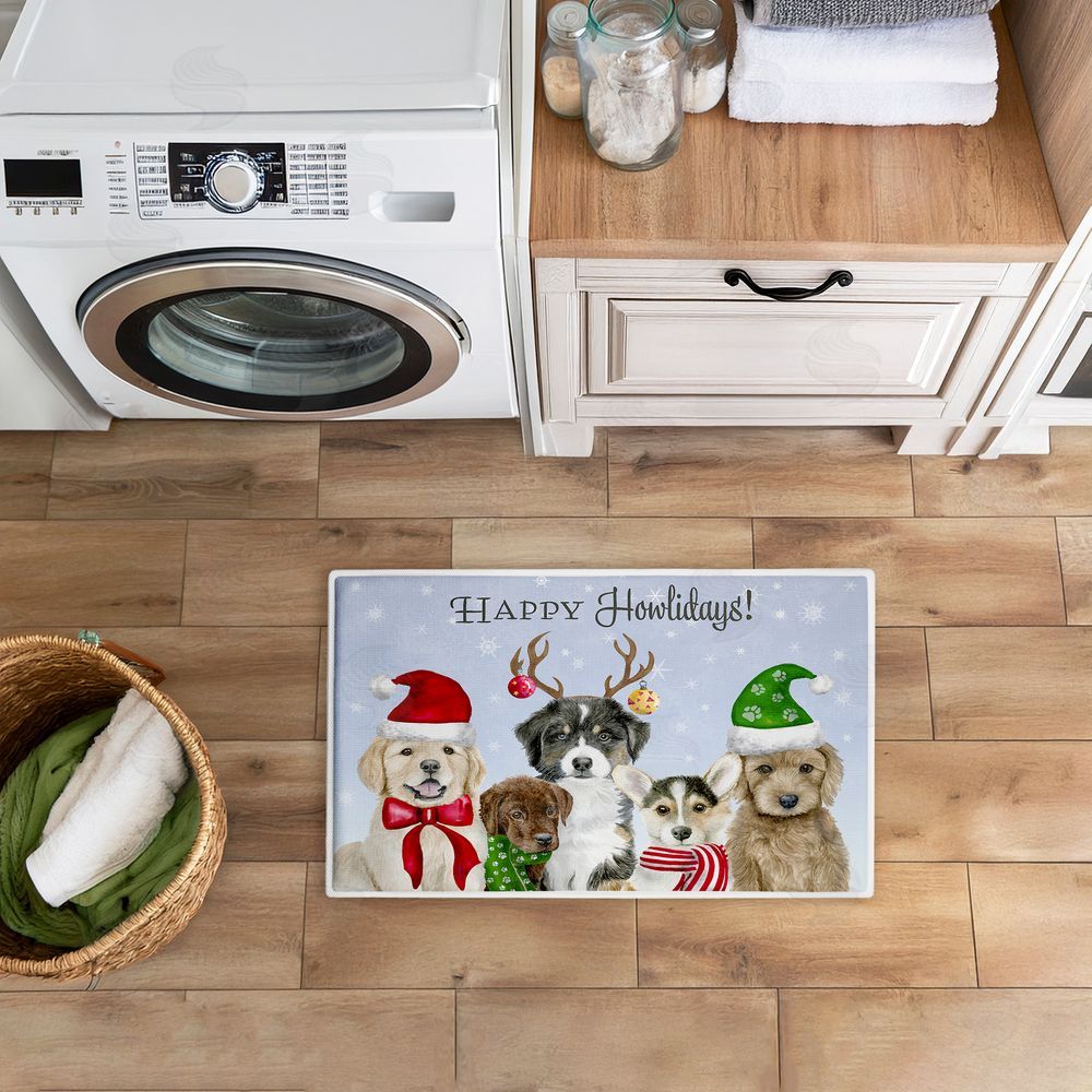 Brett Blumenthal Happy Howlidays Puppies Plush Bathroom Floor Mat