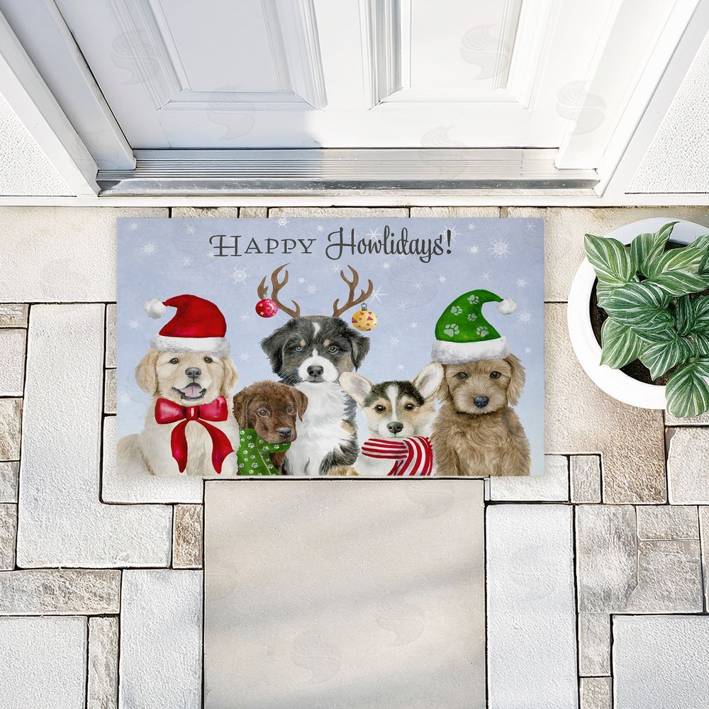 Brett Blumenthal Happy Howlidays Puppies Unwoven Outdoor Door Mat