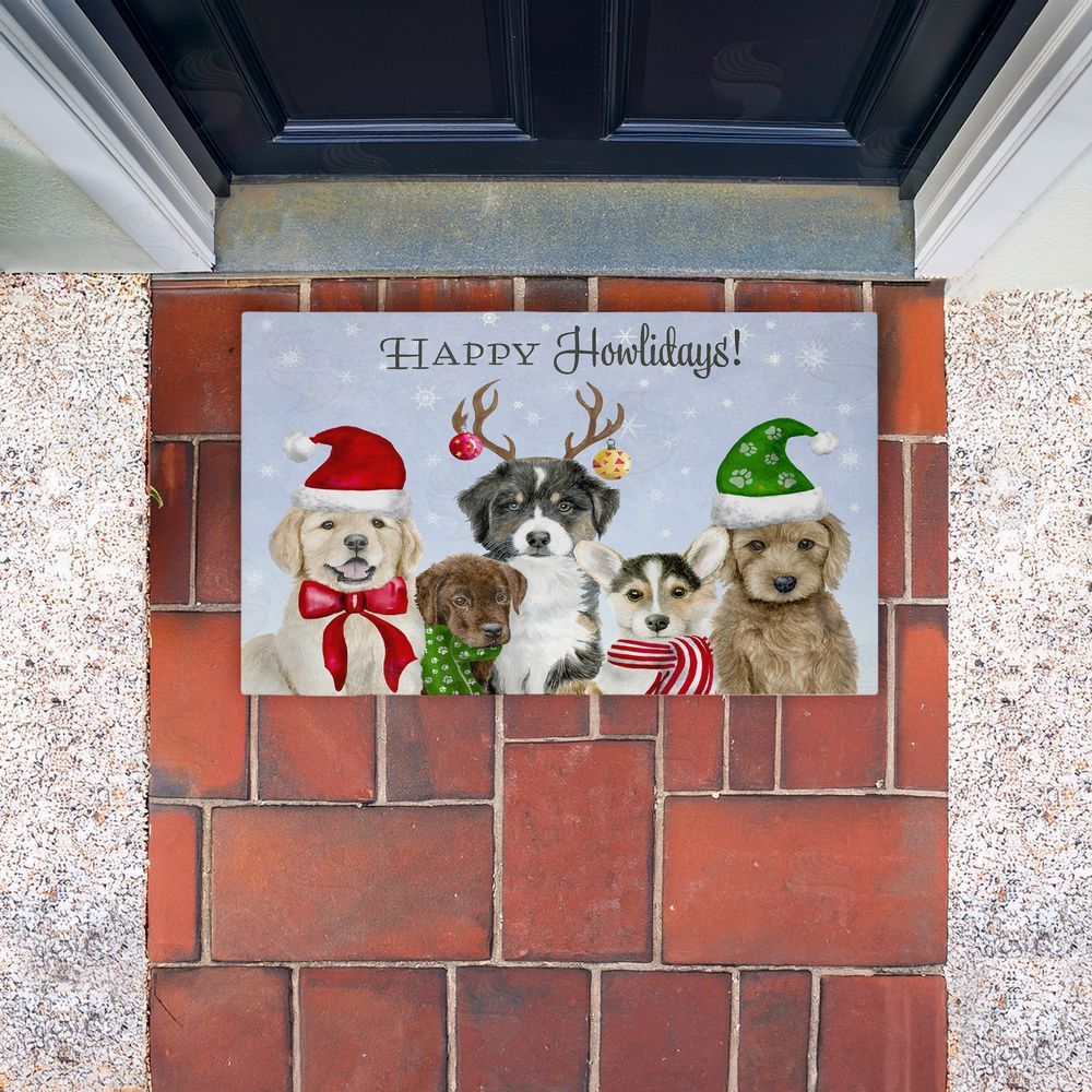 Brett Blumenthal Happy Howlidays Puppies Unwoven Outdoor Door Mat