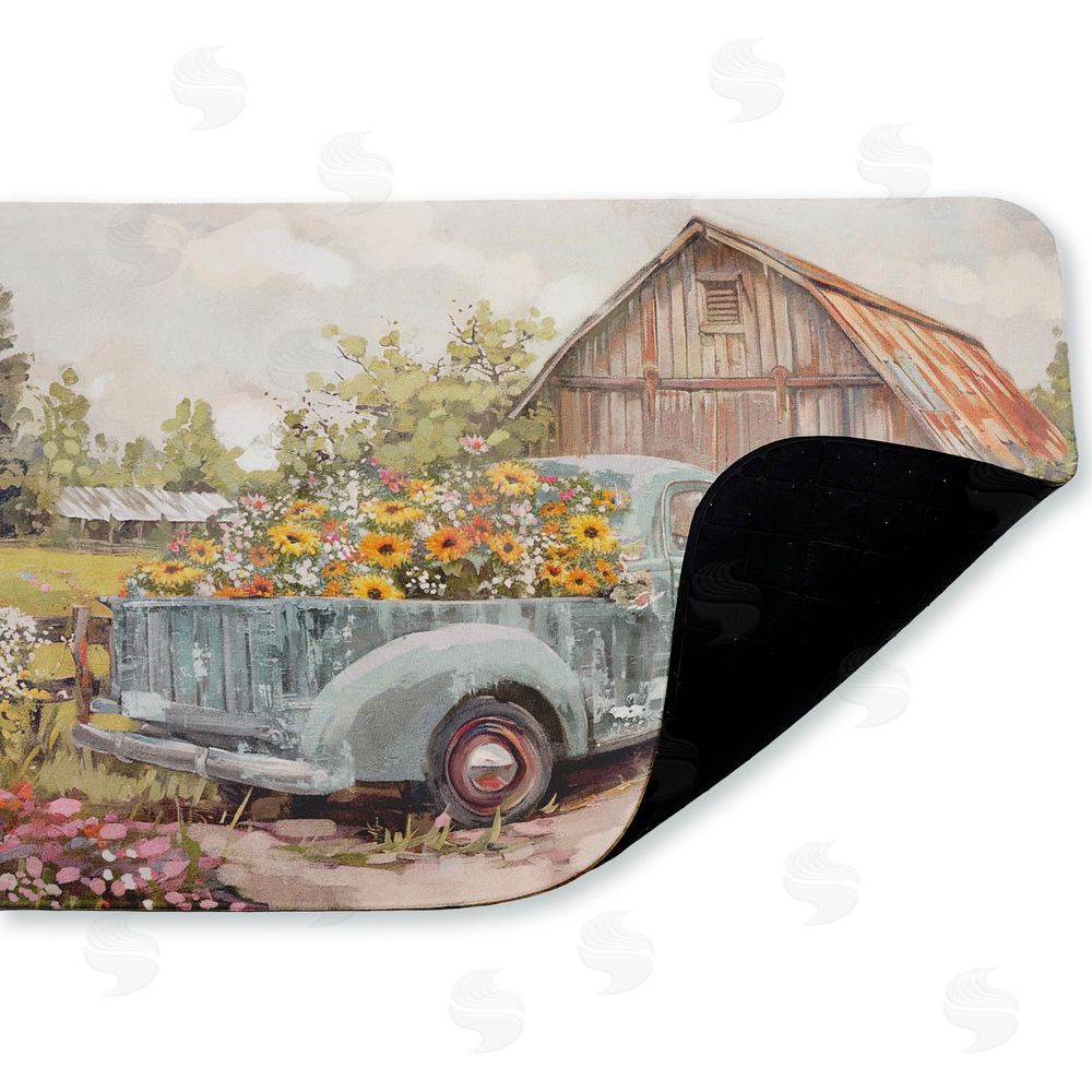 Nina Blue Vintage Truck With Flowers Kitchen Floor Mat