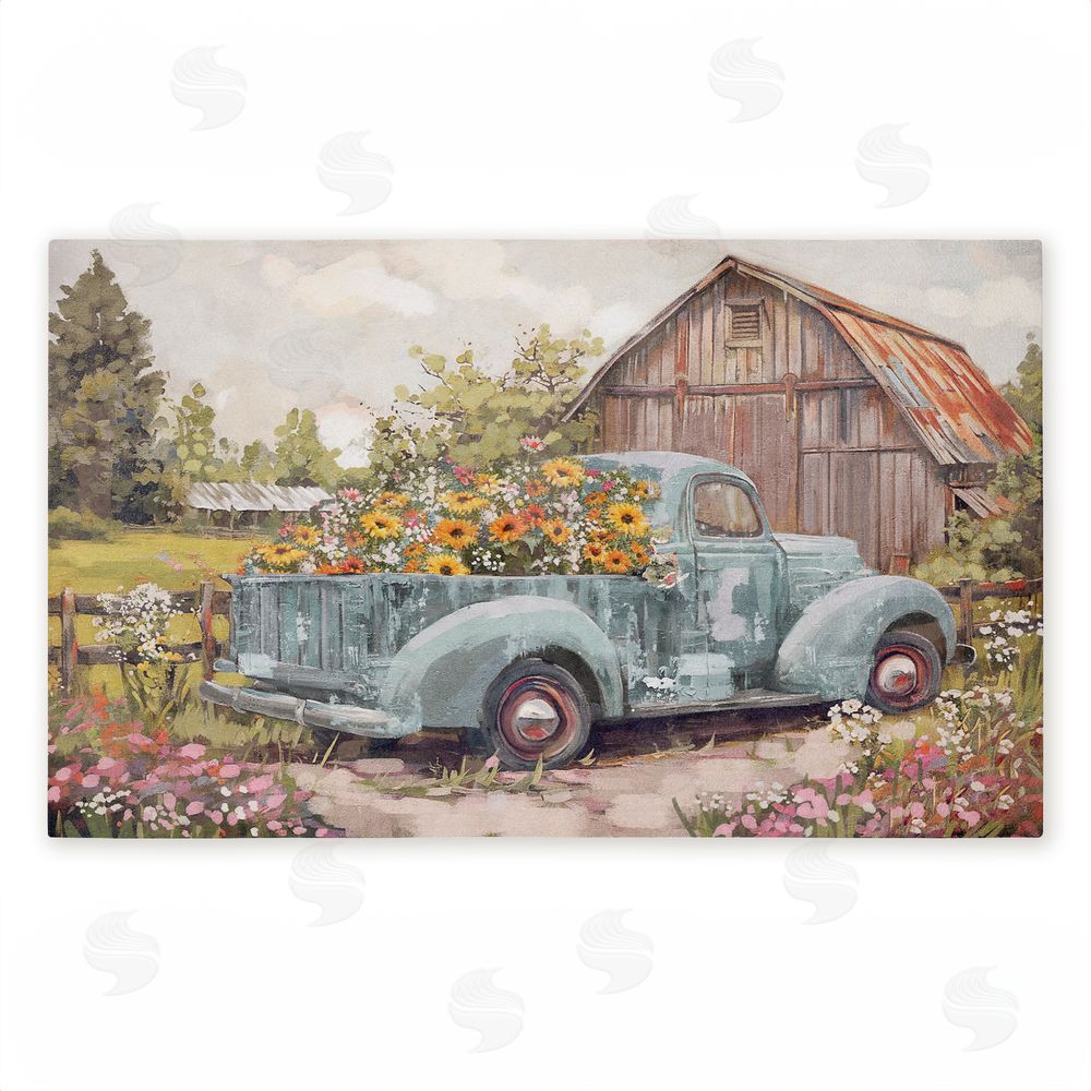 Nina Blue Vintage Truck With Flowers Unwoven Outdoor Door Mat