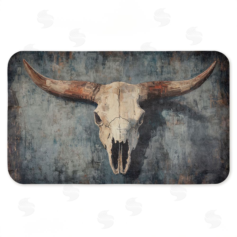 Nina Blue Dark Vintage Cow Skull Kitchen Floor Mat