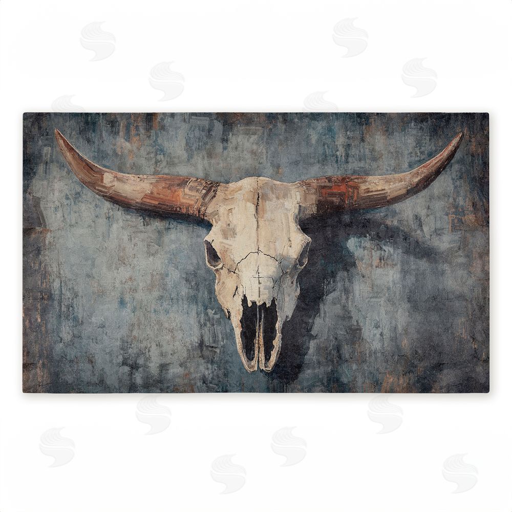 Nina Blue Dark Vintage Cow Skull Unwoven Outdoor Door Mat