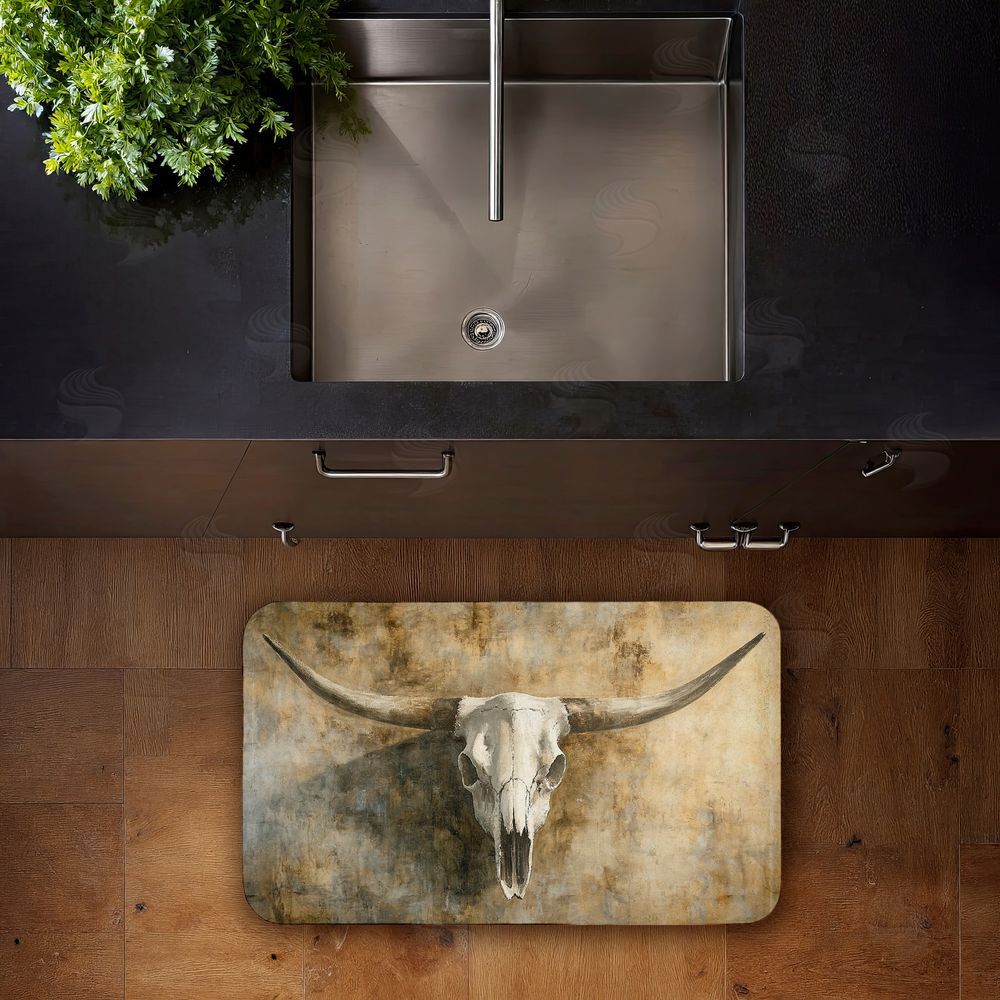 Nina Blue Vintage Cow Skull Kitchen Floor Mat