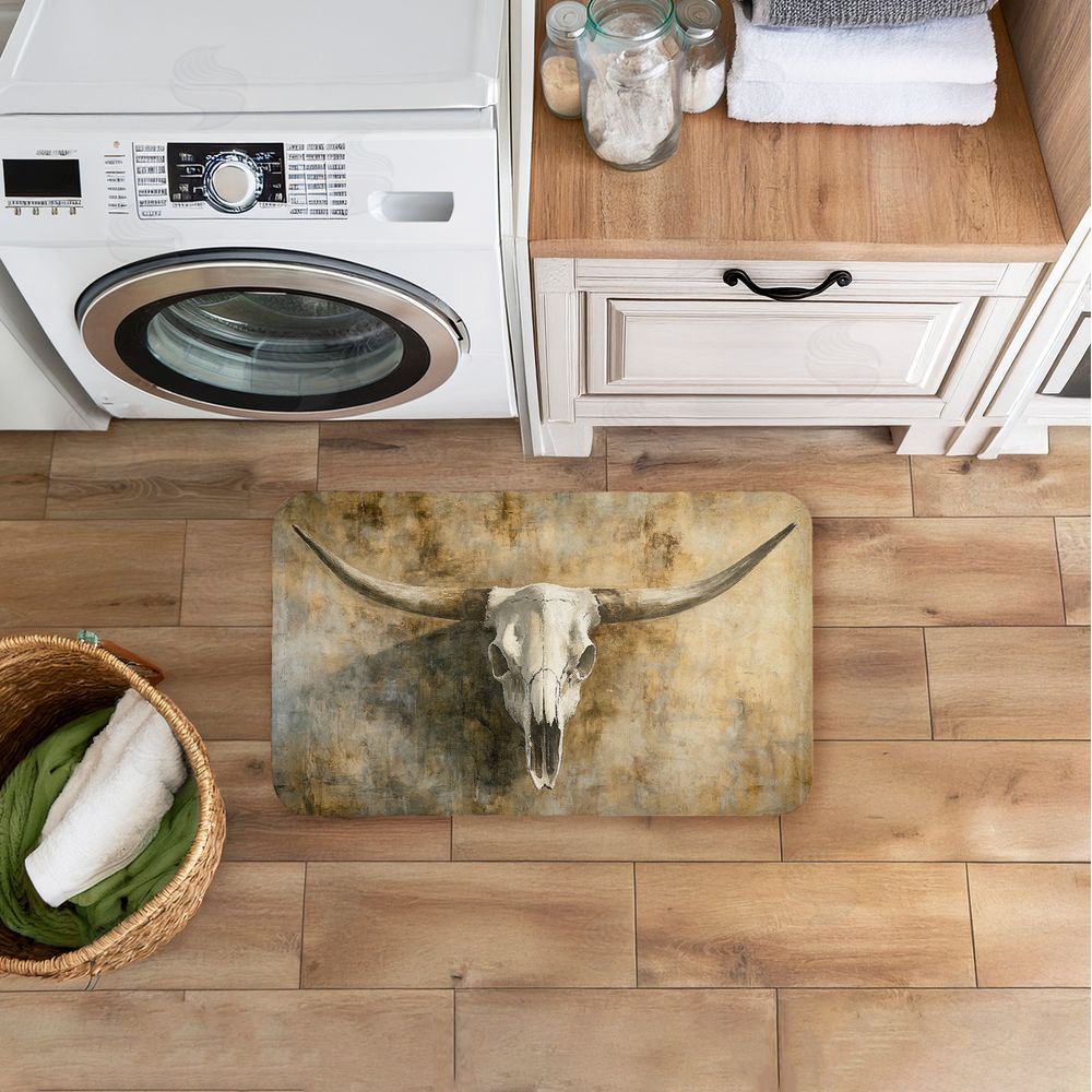 Nina Blue Vintage Cow Skull Kitchen Floor Mat