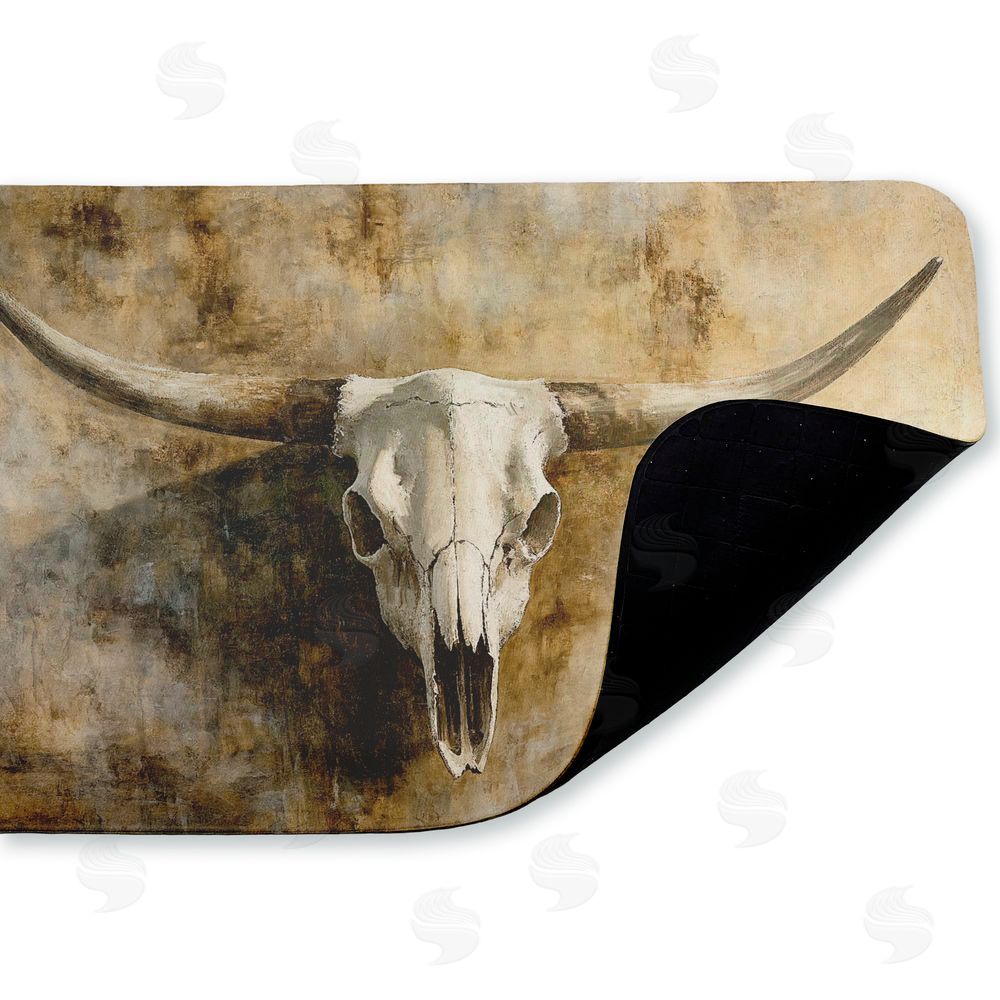 Nina Blue Vintage Cow Skull Kitchen Floor Mat
