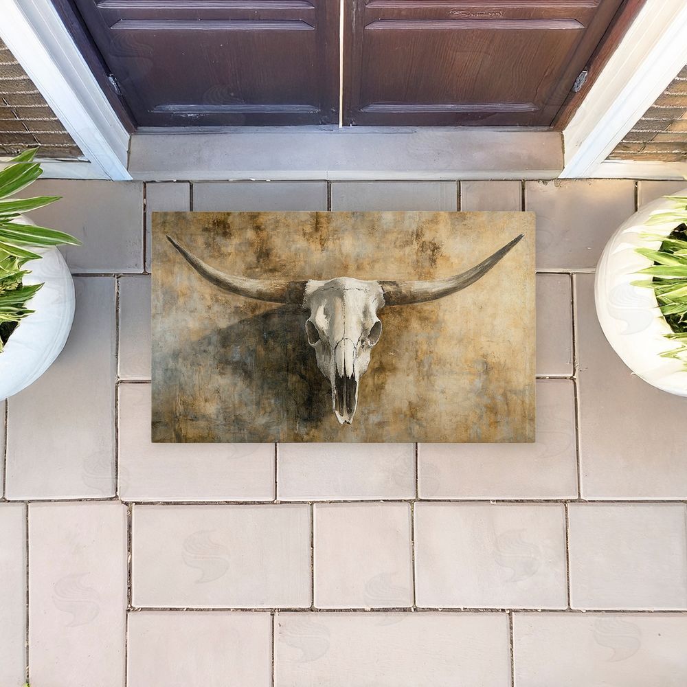 Nina Blue Vintage Cow Skull Unwoven Outdoor Door Mat