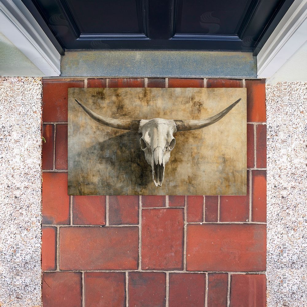 Nina Blue Vintage Cow Skull Unwoven Outdoor Door Mat