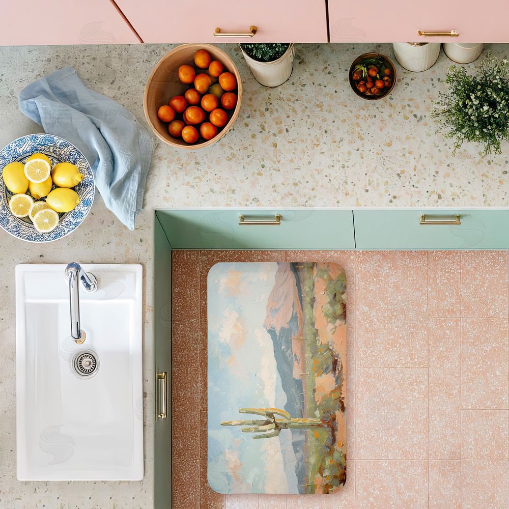 Nina Blue Cactus & Mountain View Kitchen Floor Mat
