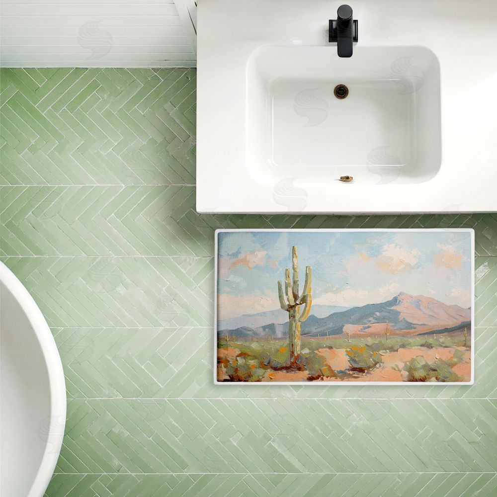 Nina Blue Cactus & Mountain View Plush Bathroom Floor Mat