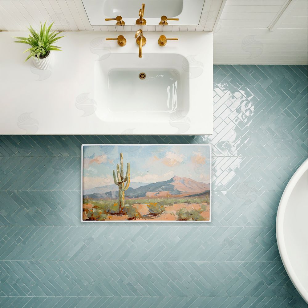 Nina Blue Cactus & Mountain View Plush Bathroom Floor Mat