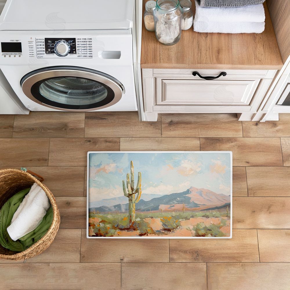 Nina Blue Cactus & Mountain View Plush Bathroom Floor Mat