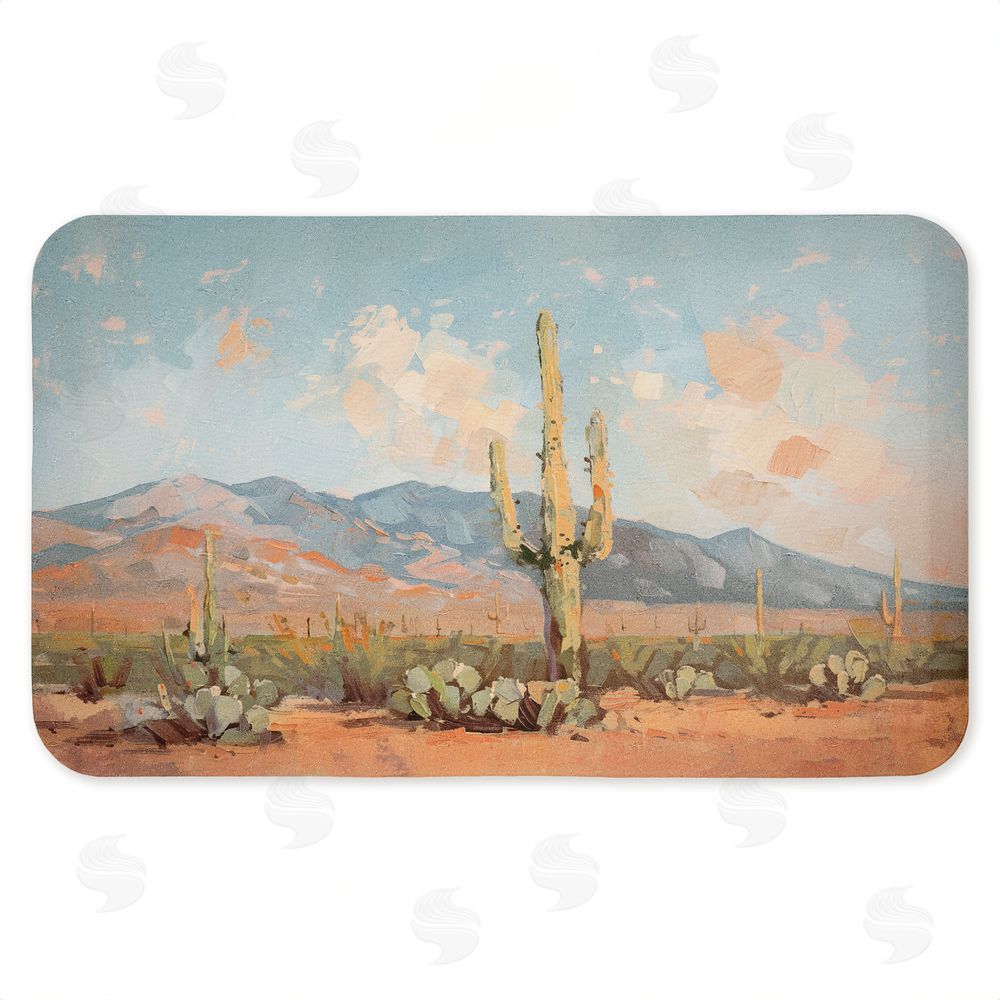 Nina Blue Pink Desert Cactus Landscape Kitchen Floor Mat