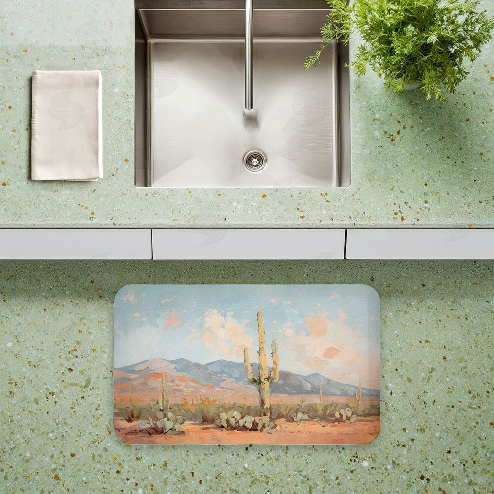 Nina Blue Pink Desert Cactus Landscape Kitchen Floor Mat
