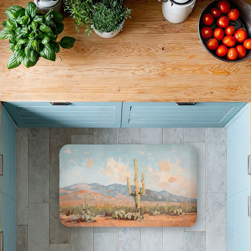 Nina Blue Pink Desert Cactus Landscape Kitchen Floor Mat