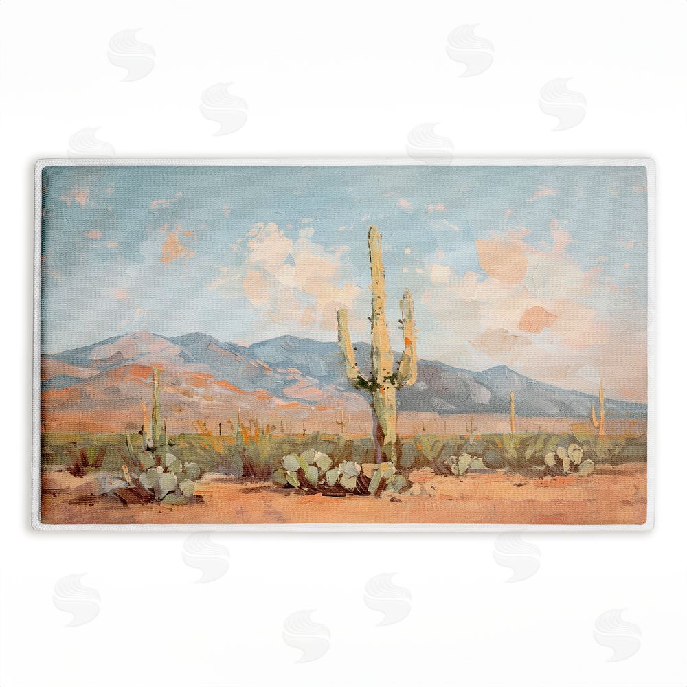 Nina Blue Pink Desert Cactus Landscape Plush Bathroom Floor Mat