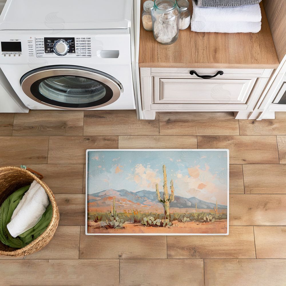 Nina Blue Pink Desert Cactus Landscape Plush Bathroom Floor Mat