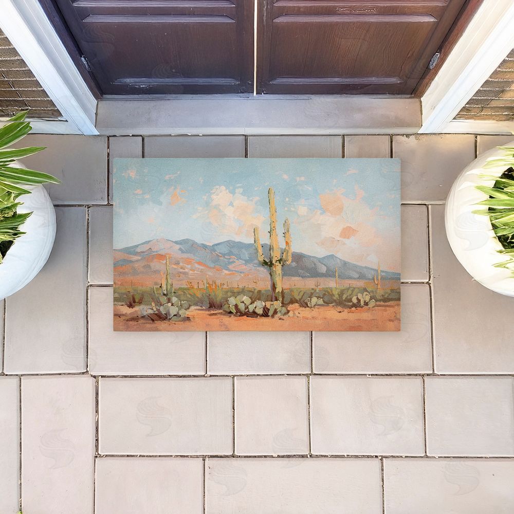 Nina Blue Pink Desert Cactus Landscape Unwoven Outdoor Door Mat