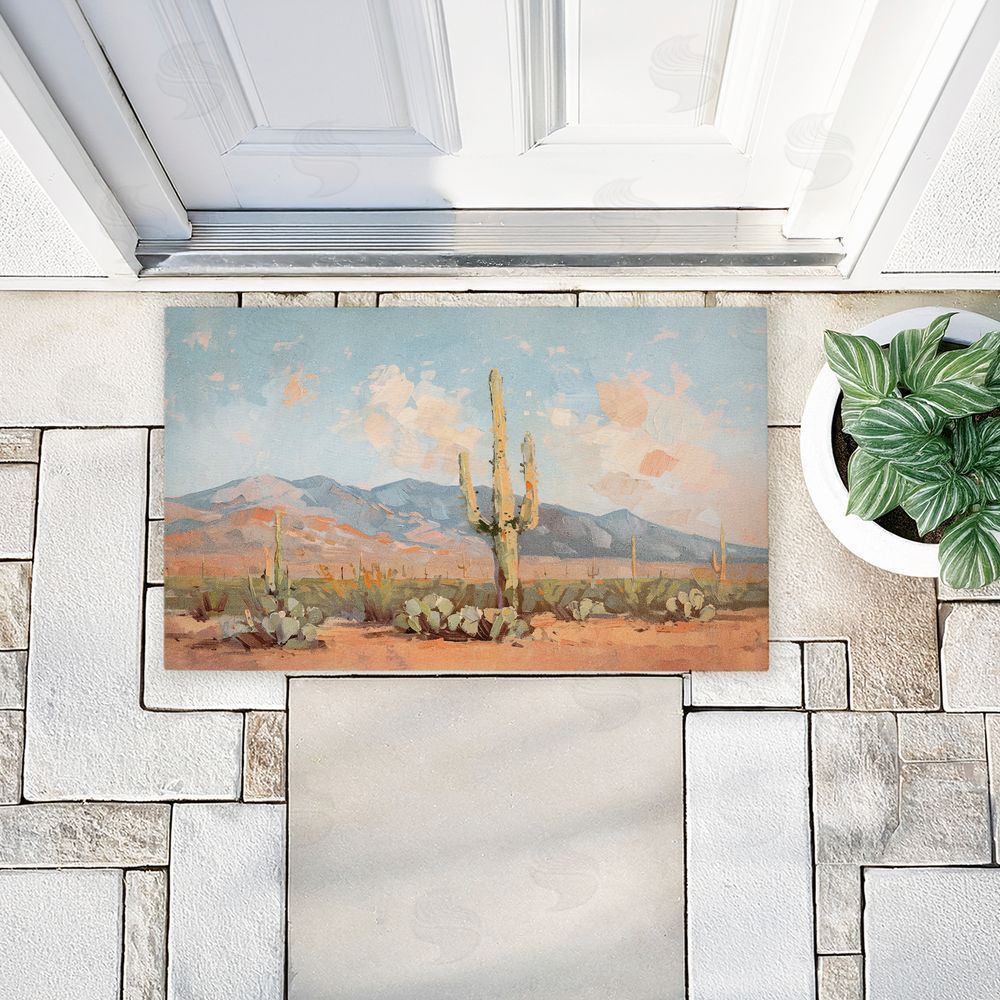 Nina Blue Pink Desert Cactus Landscape Unwoven Outdoor Door Mat