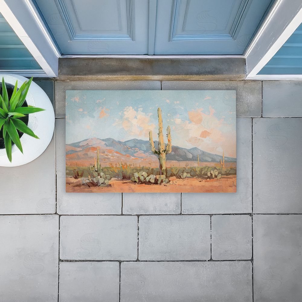 Nina Blue Pink Desert Cactus Landscape Unwoven Outdoor Door Mat