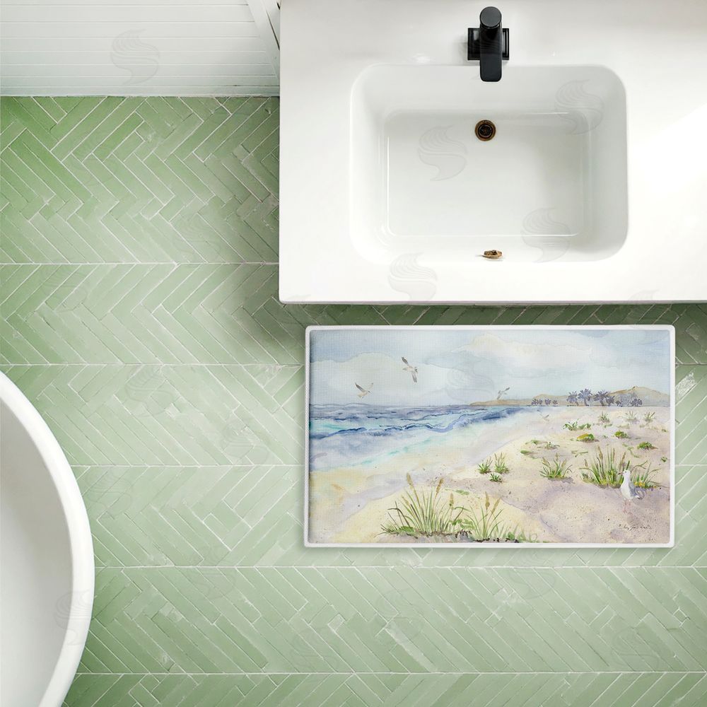 Audrey Jeanne Roberts Seagull by Beach Shore Plush Bathroom Floor Mat