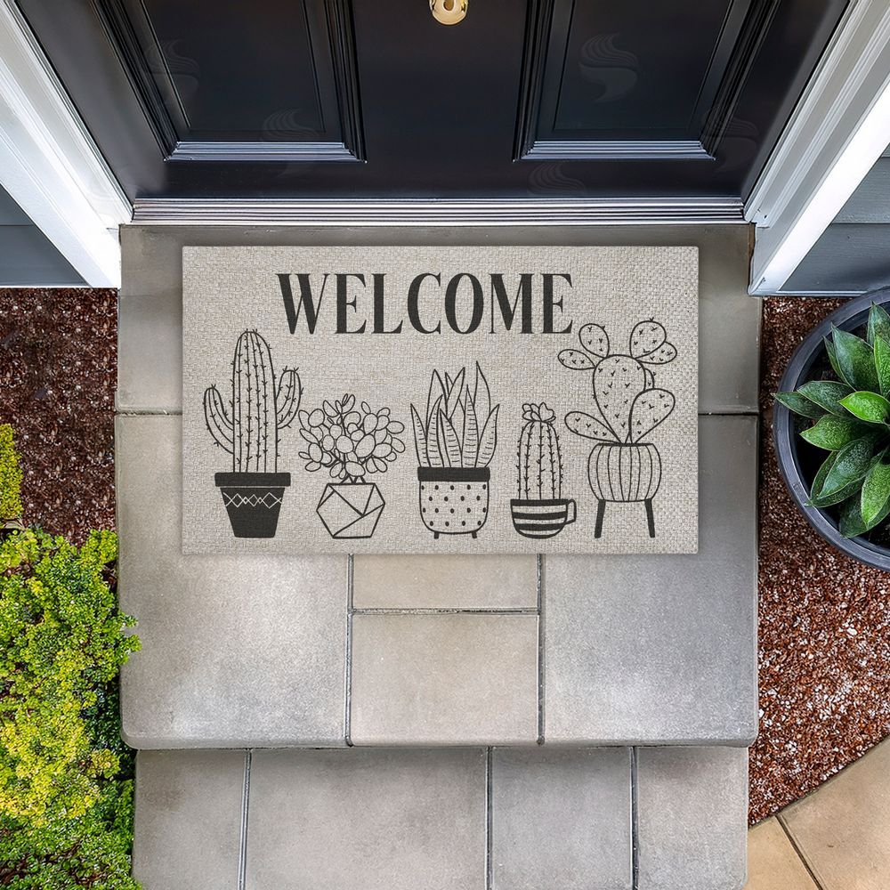 Deane Beesley Various Potted Cactus Welcome Outdoor Faux Sisal Door Mat
