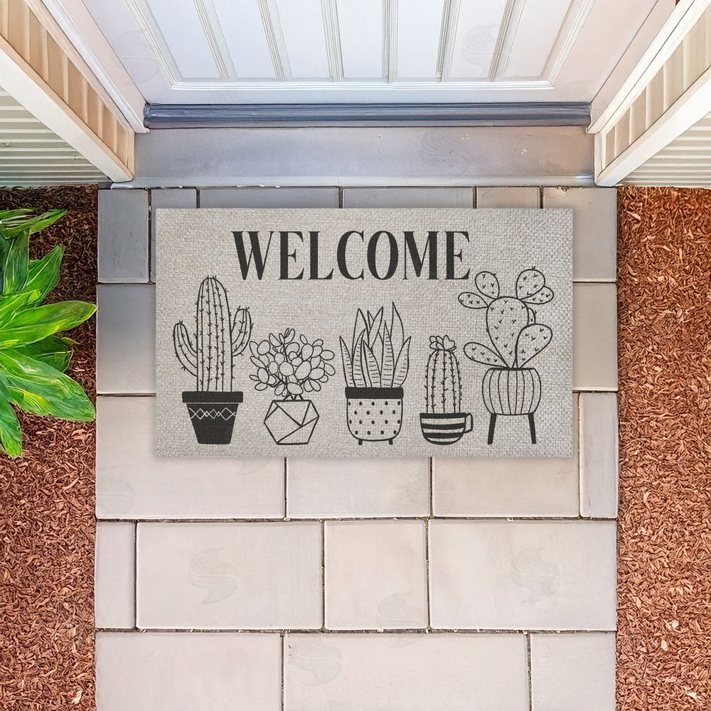 Deane Beesley Various Potted Cactus Welcome Outdoor Faux Sisal Door Mat
