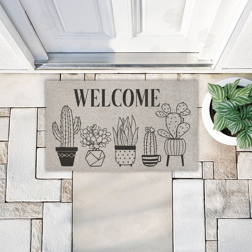 Deane Beesley Various Potted Cactus Welcome Outdoor Faux Sisal Door Mat