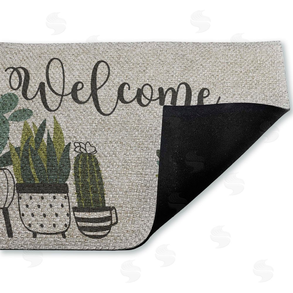 Deane Beesley Cursive Welcome Potted Cacti Outdoor Faux Sisal Door Mat