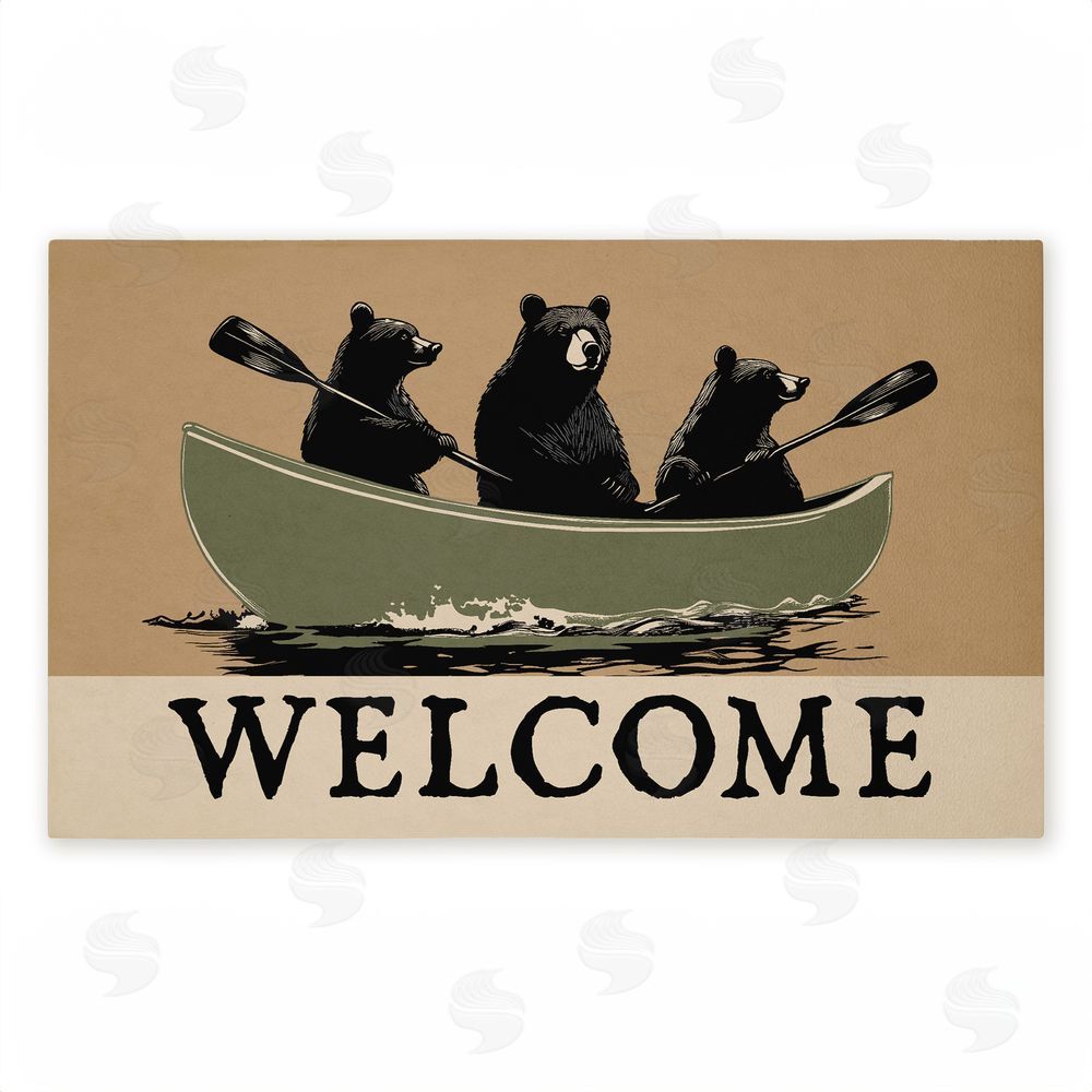 Jim Baldwin Bears Paddling Canoe Unwoven Outdoor Door Mat