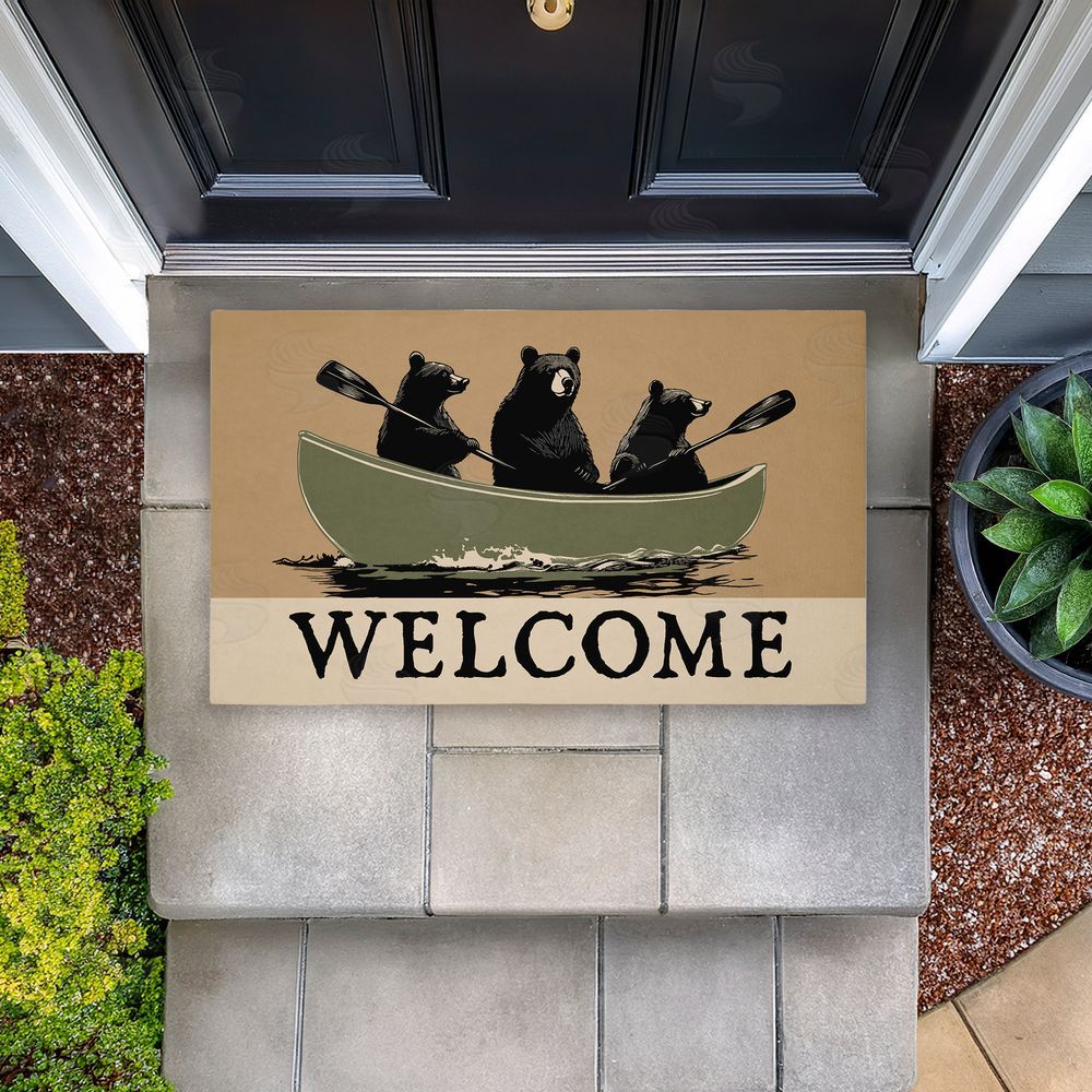 Jim Baldwin Bears Paddling Canoe Unwoven Outdoor Door Mat