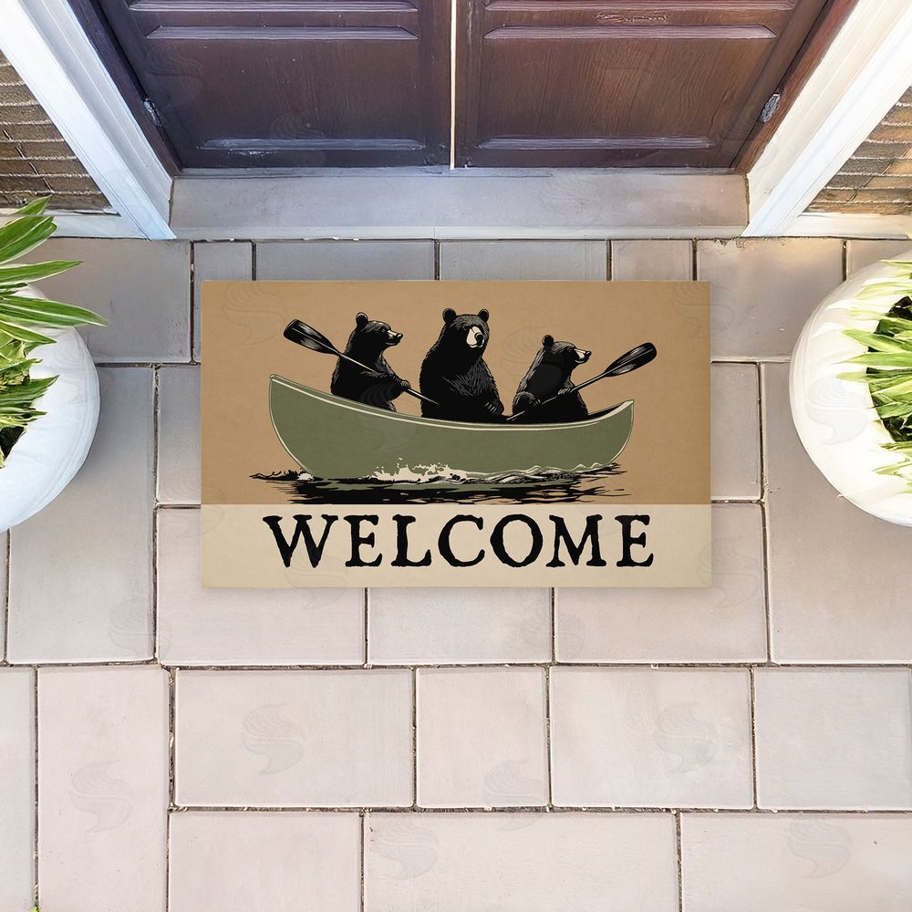Jim Baldwin Bears Paddling Canoe Unwoven Outdoor Door Mat