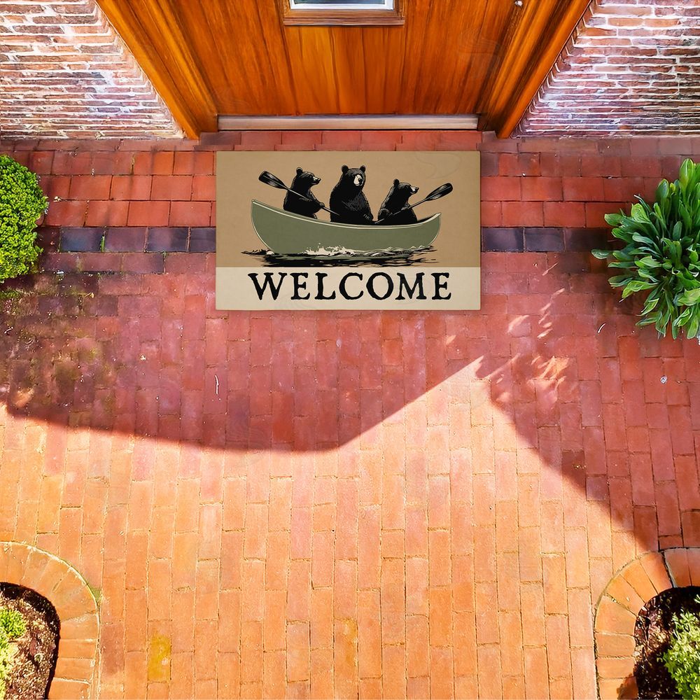 Jim Baldwin Bears Paddling Canoe Unwoven Outdoor Door Mat