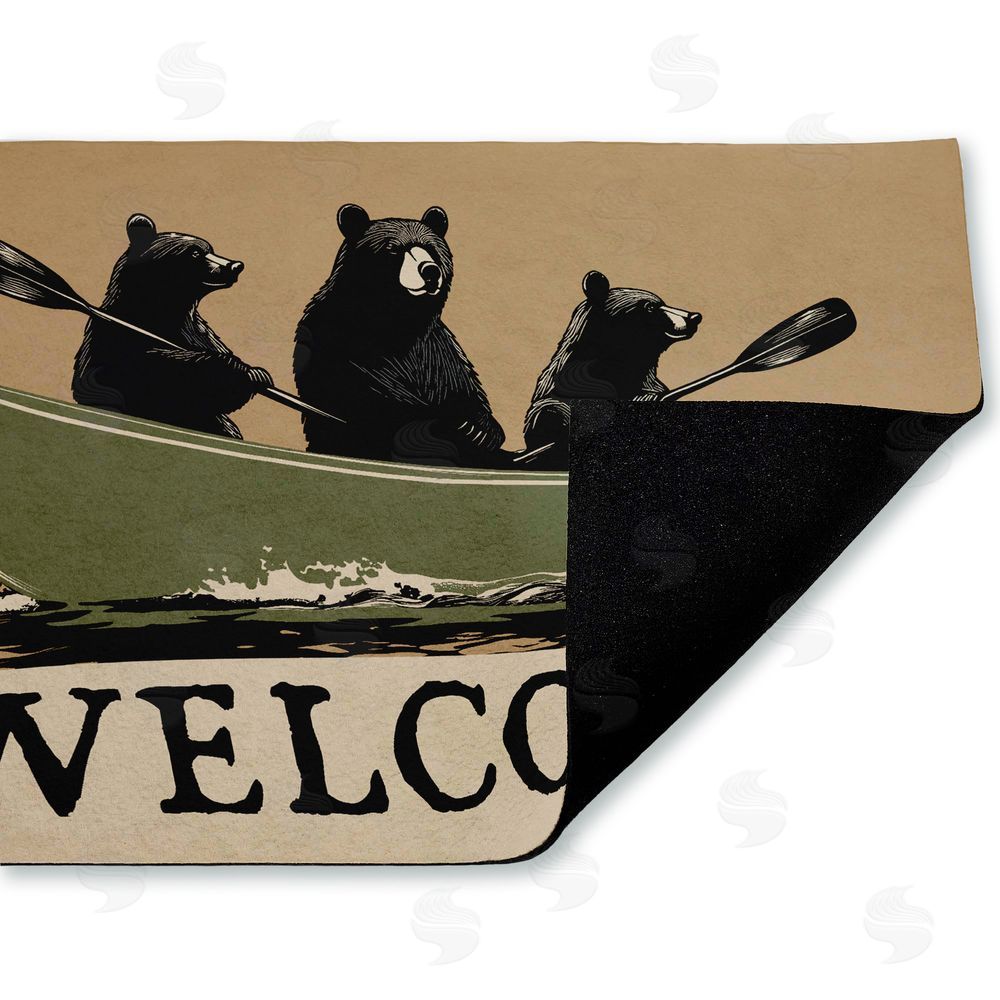 Jim Baldwin Bears Paddling Canoe Unwoven Outdoor Door Mat
