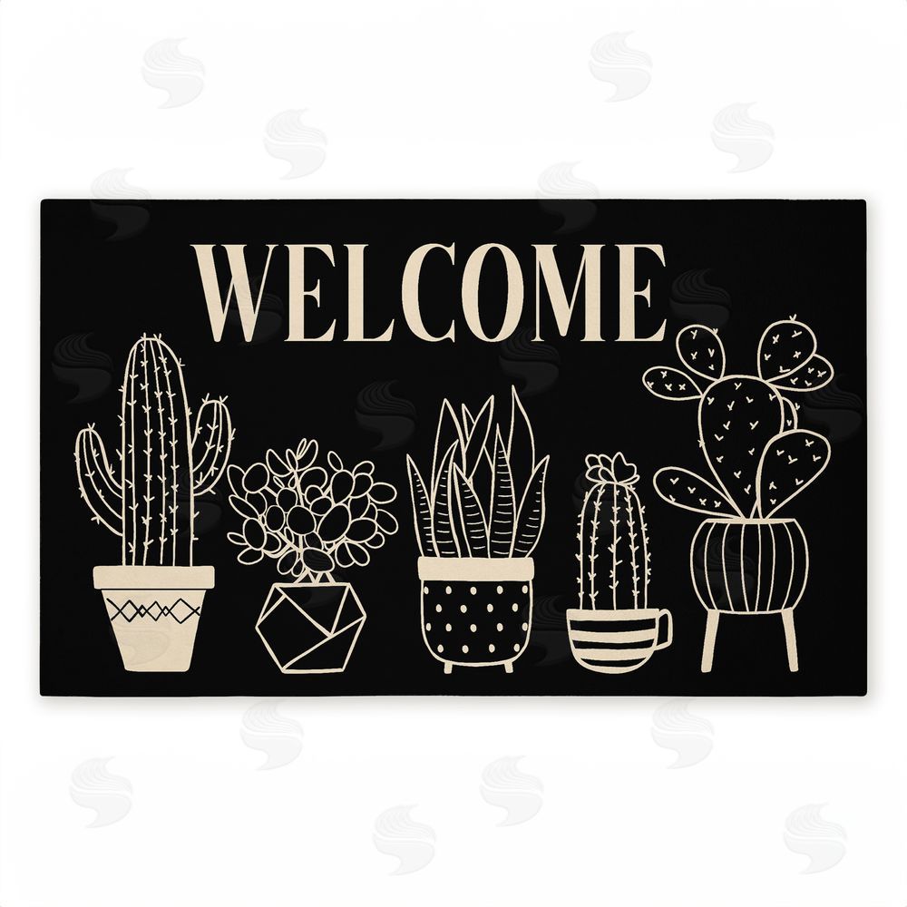 Deane Beesley Black & Cream Cactus Welcome Unwoven Outdoor Door Mat