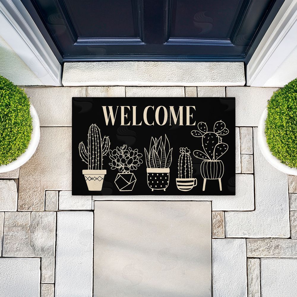 Deane Beesley Black & Cream Cactus Welcome Unwoven Outdoor Door Mat
